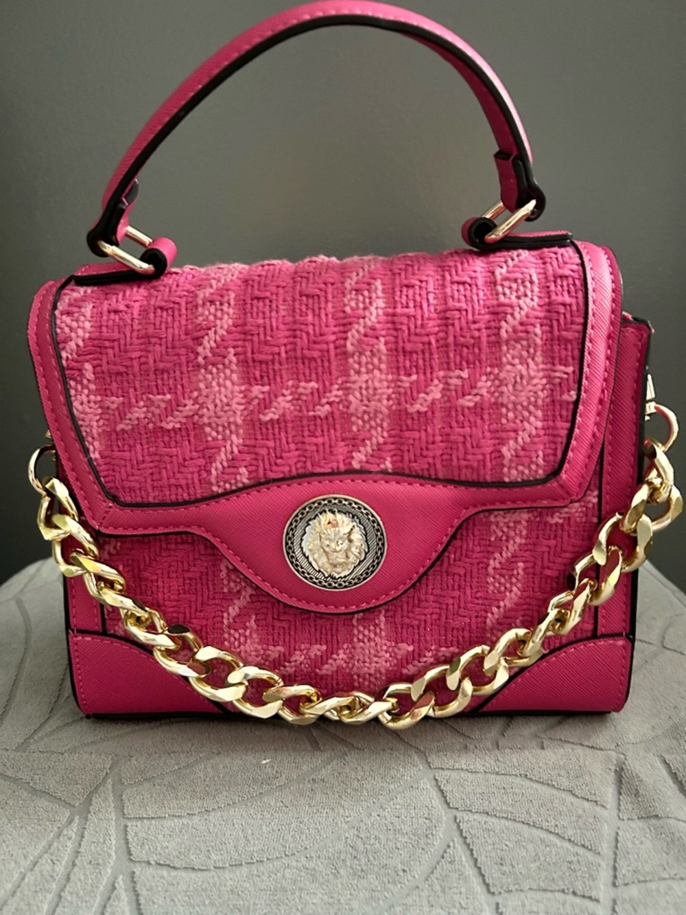 Aldo Pink Tweed Satchel Handbag